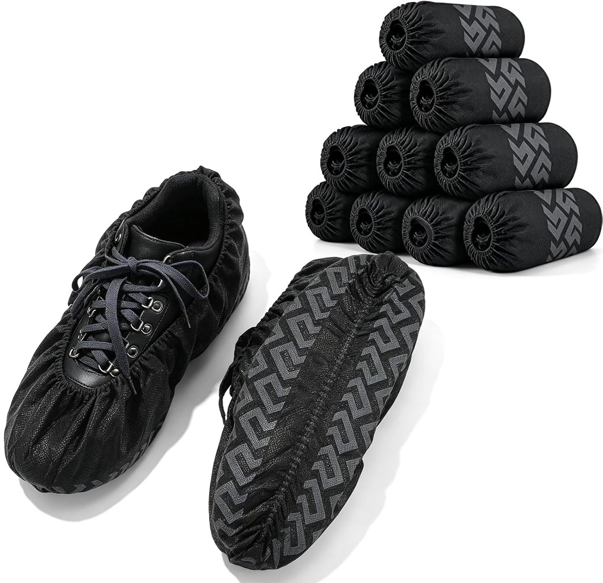 200 stuks overschoenen, 17 x 45 cm, extra sterk 6 g, vliesstof, waterdicht, stofbescherming, met elastiek rondom, XL, zwart patroon, voor thuis, kliniek, laboratorium, handwerk en ambachtslieden