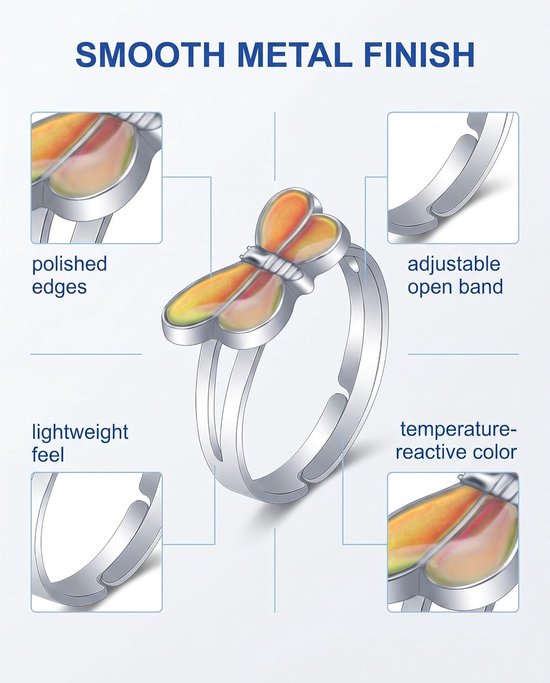 Ringen voor kinderen, set met 4 instelbare thermochromen, design eenhoorn, walvis, libelle, dinosaurus, sensorische fidget ring voor het kalmeren van angst en concentratie — afbeelding 2