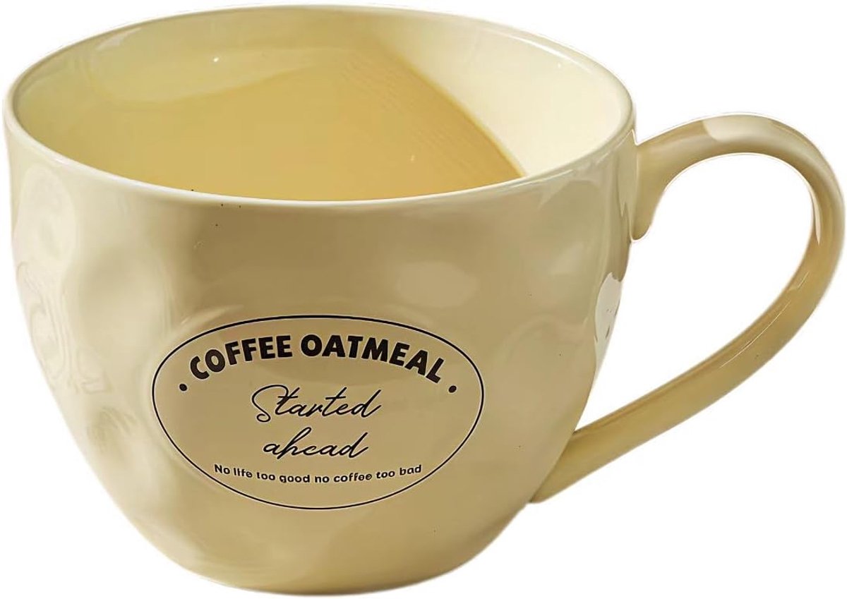 650 ml grote keramische koffiemok, melkkopje, slakom, theekop, glad glazuur voor cacao, cappuccino, latte, muesli, vaatwasmachinebestendig, magnetronbestendig (crème, B)