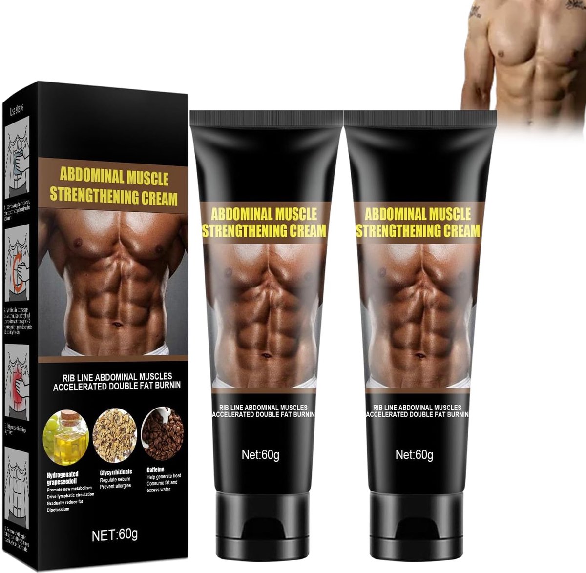 2 Stuks Buikstraffende Crème, Buikstraffende Crème, Anti-Cellulitis Lichaamslotion, Bevordert de Vetverbranding Rond Buik, Taille en Billen, Verstevigt de Huid voor een Strakker Silhouet