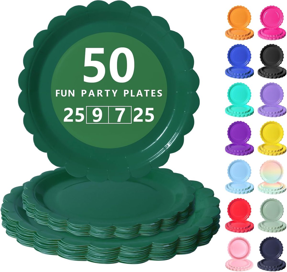 Donkergroen Papieren Borden Set - 50 Delig Feestservies - 25 Dienborden 23cm + 25 Dessertborden 18cm - Voor Verjaardagen, Feesten & Gezelligheid