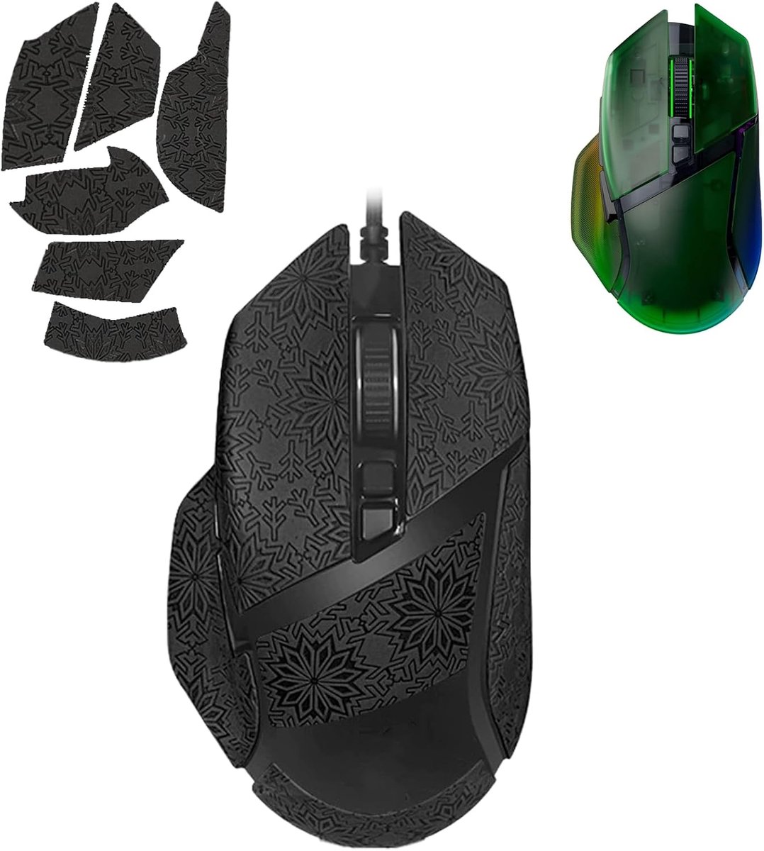 1 set muis anti-slip grip tape voor Razer Basilisk V3 Pro, zweetbestendig, eenvoudig te bedienen, zelfklevend ontwerp, professionele muizen upgrade kit, zwart sneeuwvlokkenpatroon