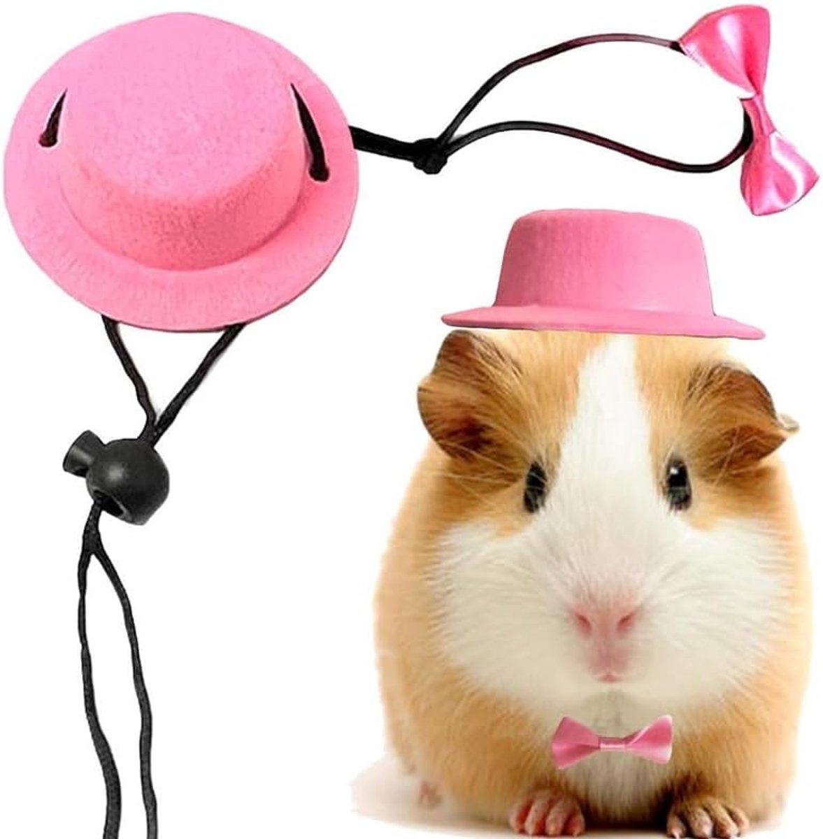 2 stuks cavia kleding kleine dieren vlinderdas huisdier hoed kostuum set rollenspel schattig huisdier hoed vlinderdas voor hamster cavia konijn chinchilla egel (roze hoed + roze vlinderdas)