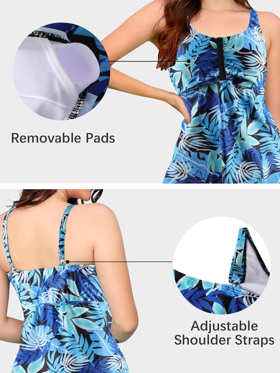 Tankini voor dames, badjurk, bloemenpatroon, badpak met shorts, badpak, grote maten