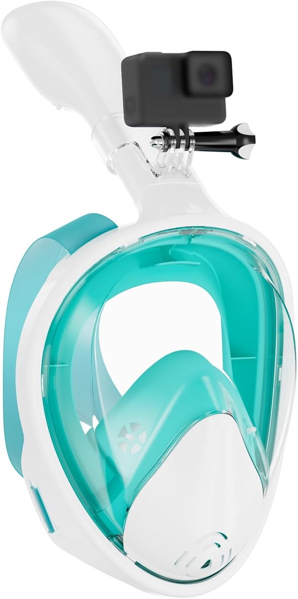 Snorkelmasker voor volwassenen, volgelaatsmasker, 180 graden volledig gezicht, CO2-veiligheid, anti-condens- en anti-lektechnologie met verstelbare hoofdbanden, compatibele sportcamera's
