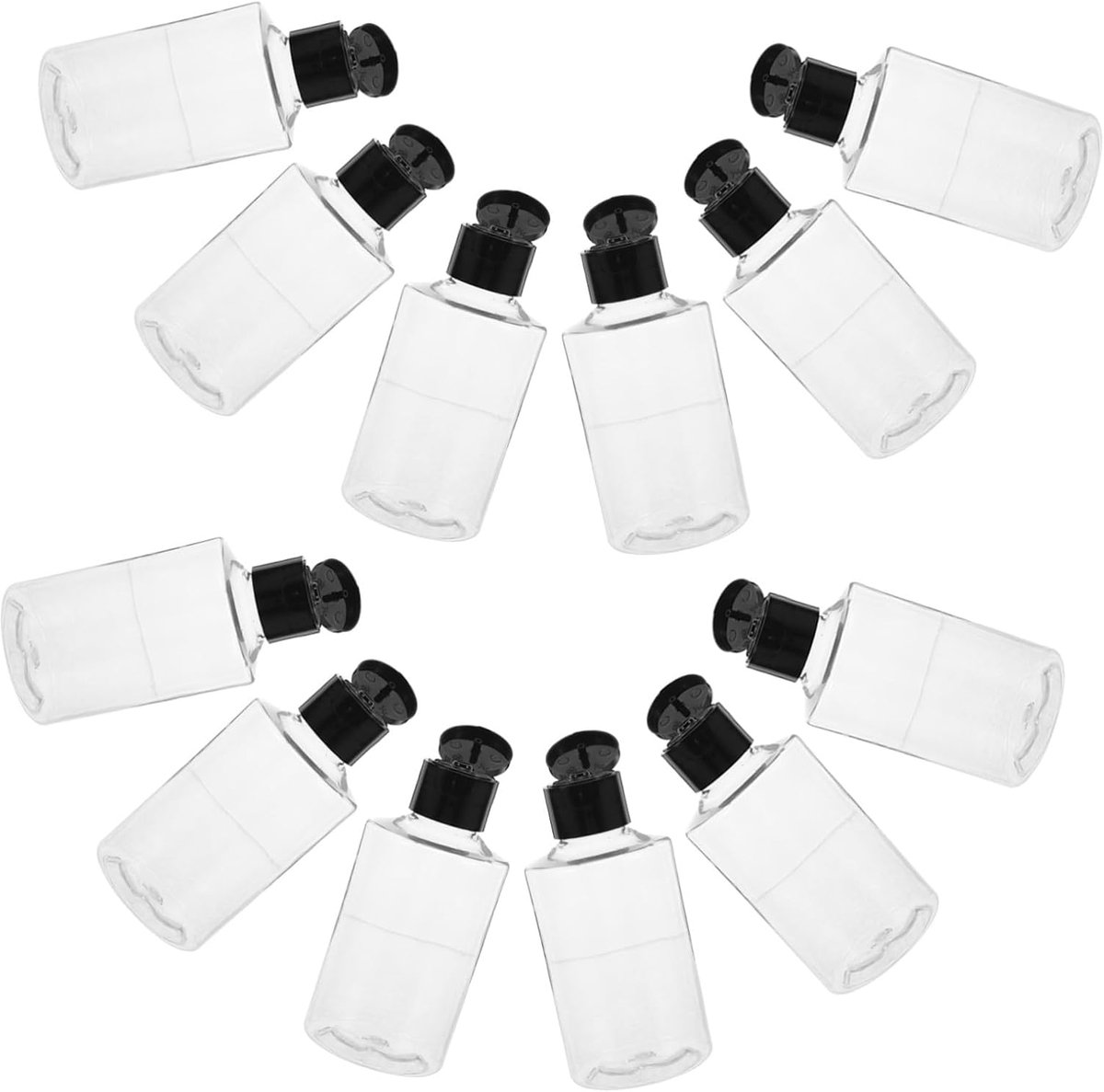 12 Stuks Kleine Hervulbare Knijpflessen met Lekvrije Zwarte Schijfkappen Transparante Reisverzorgingscontainers voor Nauwkeurige Vloeistofdosering Draagbare Cosmetische Dispensers