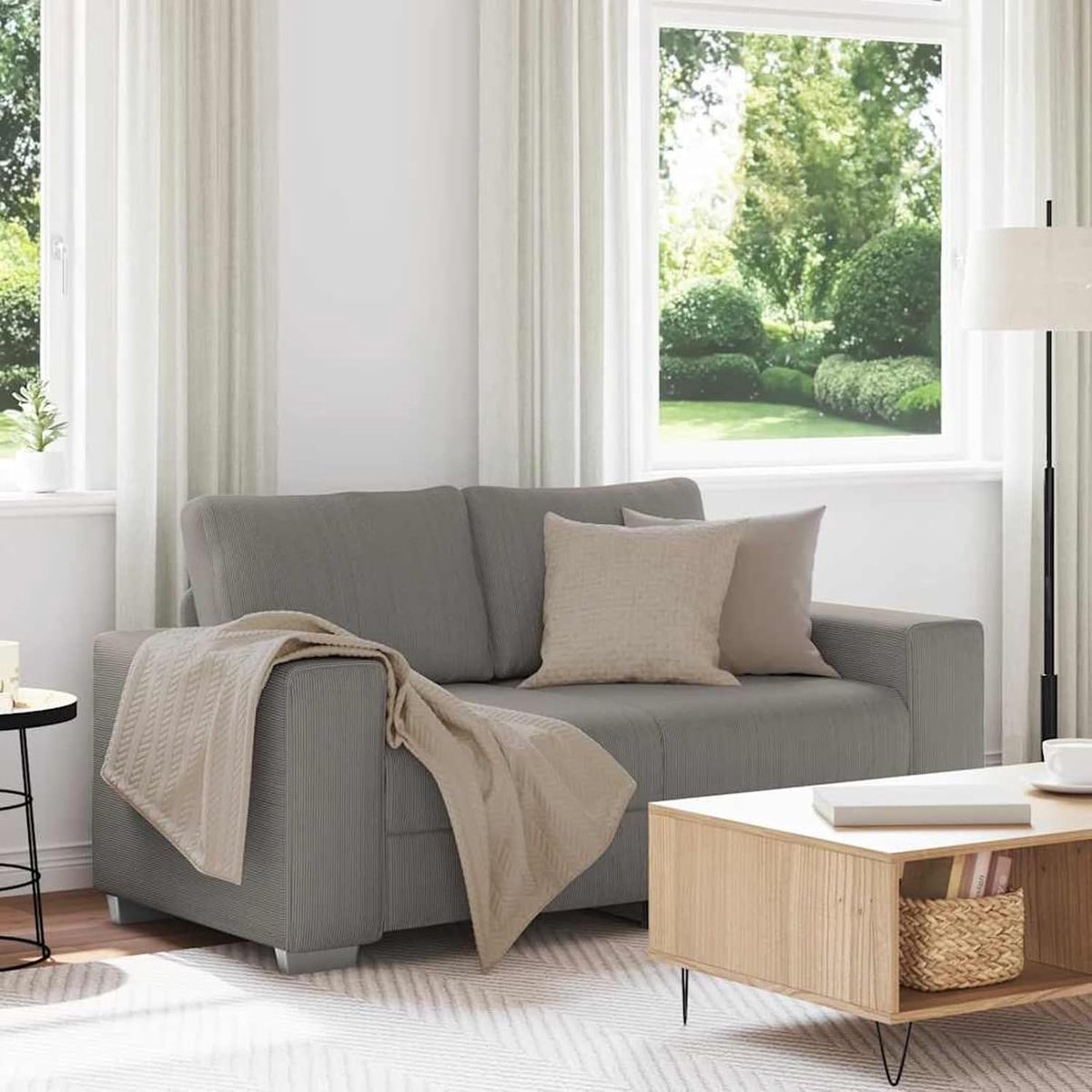 Tweezitsbank lichtgrijs 120 cm corduroy, gestoffeerde bank zitgroepen bank voor woonkamer appartement kantoor logeerkamer 4105193