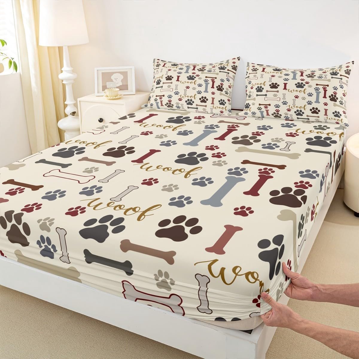Honden Poot Print Inbouwplaat M Maat Corgi Pug Mooie Dieren Huisdieren Dekbedovertrek 2 Stuks Honden Bot Cartoon Beddengoed Set