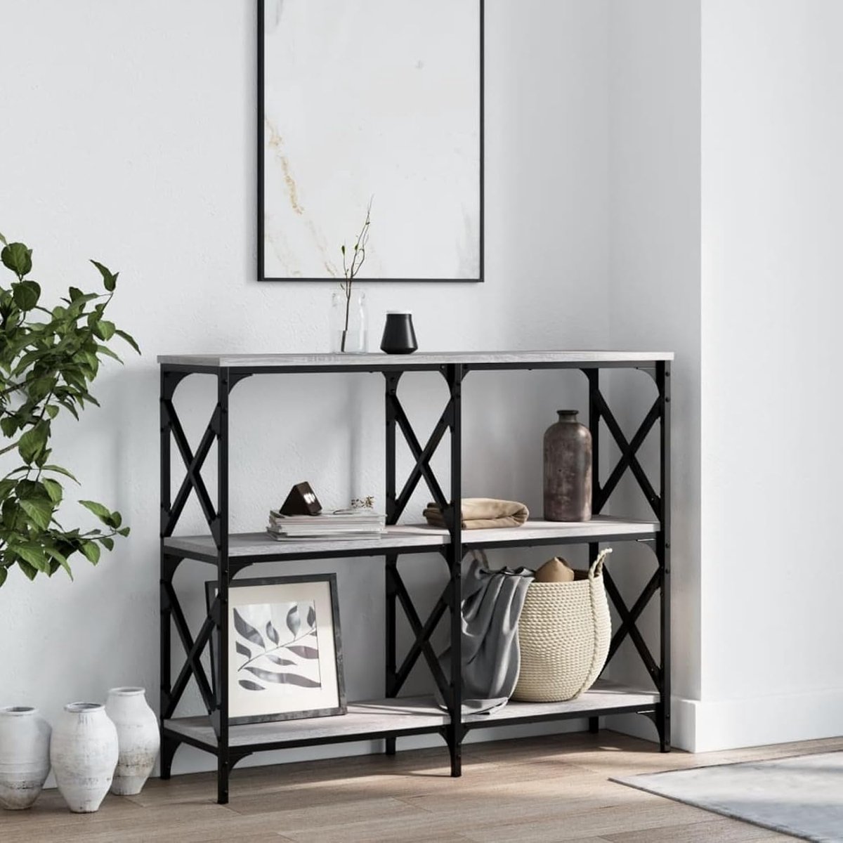 Sonoma Consoletafel, grijs, 100 x 28 x 80,5 cm, technisch hout, ingangsmeubel, eindtafel voor woonkamer, entree, hal, eetkamer