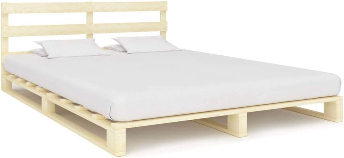 Pallet massief grenenhout 140x200 cm stevig houten bed met lattenbodem tijdloos design slaapkamer meubel eenvoudig monteren duurzaam