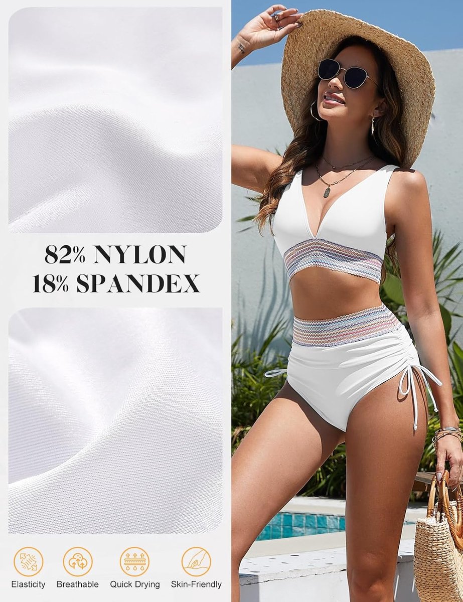 Sexy badpakken voor dames, bikiniset met push-up, V-hals, gewatteerd zwemkleding, tweedelig badpak met trekkoord, dames zwempak, kleurblok bikinibovenstuk met hooggetailleerd broekje