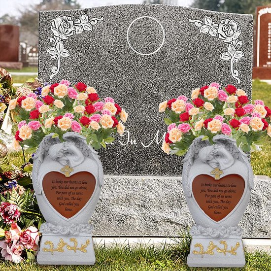 Beelden Outdoor Decor, Begraafplaats vazen voor Graf, Decoratie voor Graven, Begraafplaats vaas met led, Familie Tuin Memorial Standbeeld Begrafenis Gift, Engelen Zonneverlichting — afbeelding 3
