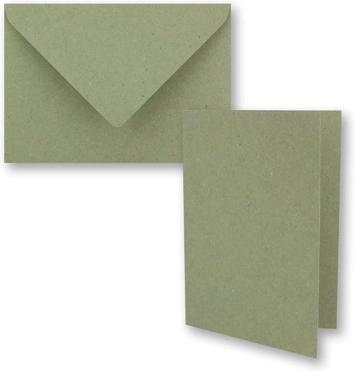 50 x groene vintage vouwkaarten van kraftpapier, set met enveloppen, DIN A5, 21 x 14,8 cm, groen, recycling, vouwkaarten, blanco