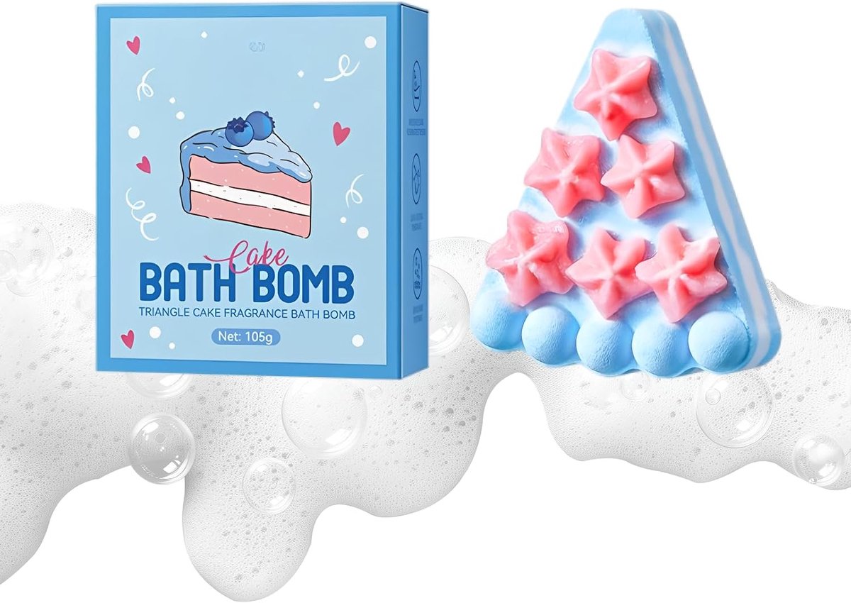 Geurende driehoekige badbom, 105 g, verzorgende vochtinbrengende badbom, zachte reiniging voor verwijdert overtollige olie, ontspannende badervaring (blauw)