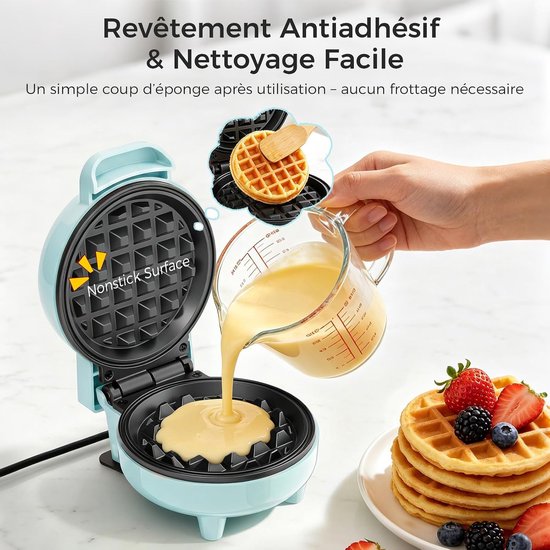 YASHE mini-wafelijzer - 10 cm - 550 W - antiaanbak - blauw van YASHE® — afbeelding 3