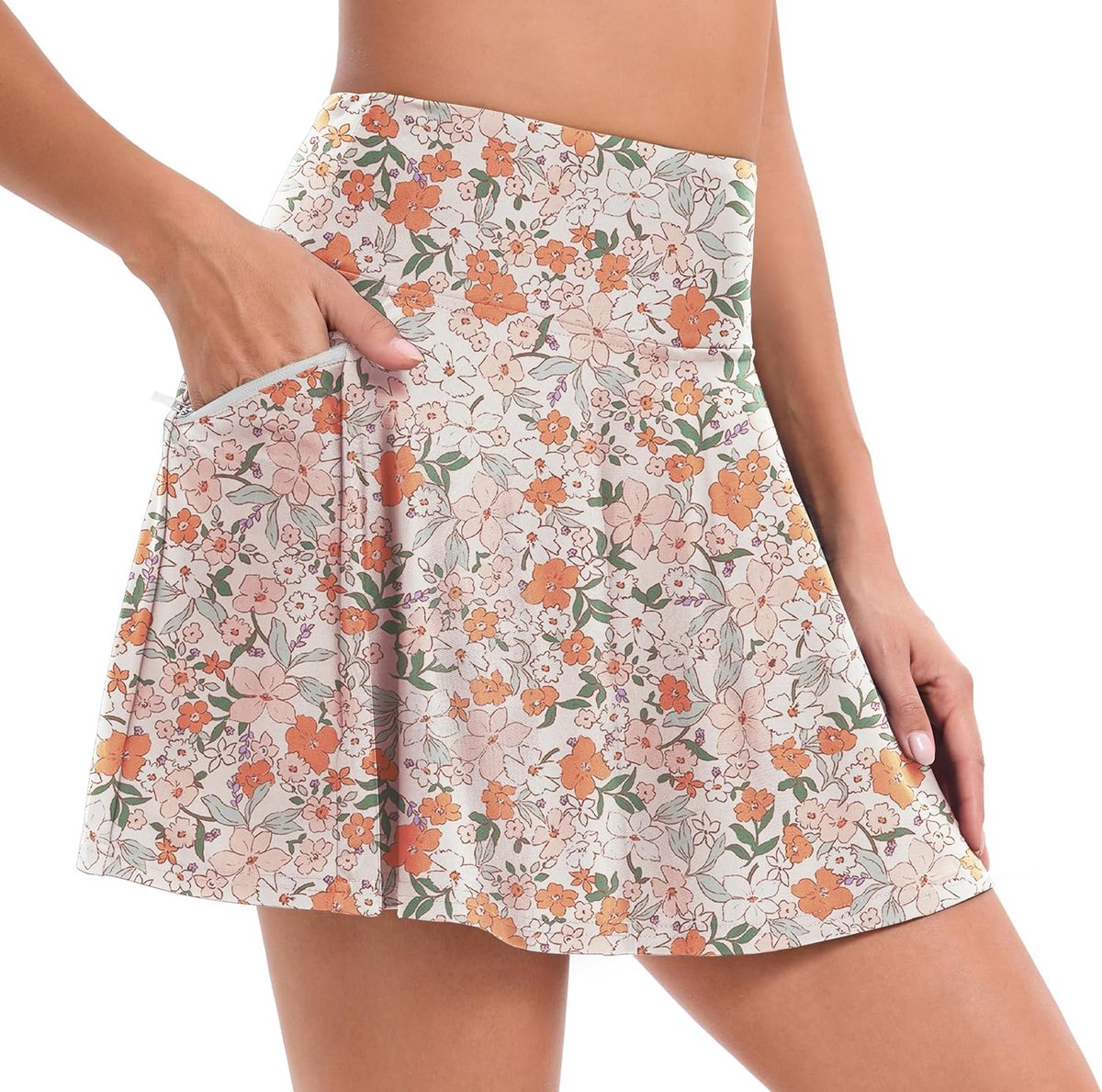 Shorts voor dames, badrok, badmode, bikinirok, hoge taille, broekrok, sportrok, zwemshorts, strandrok met 4 zakken
