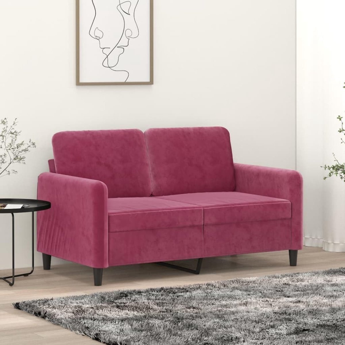 2-zitsbank van rood fluweel, zacht fluweel met stabiele metalen structuur, comfortabele bekleding, 120 cm