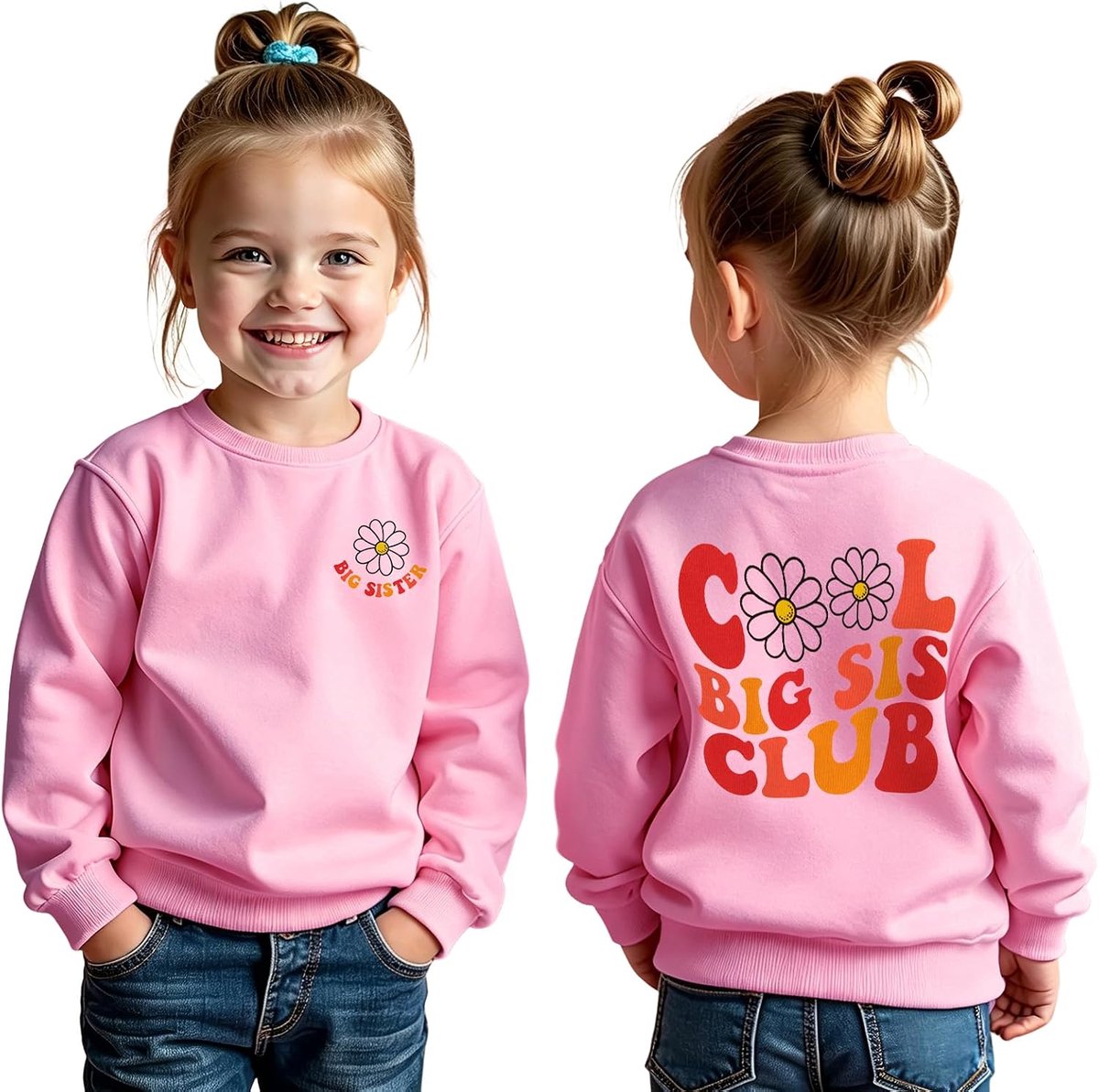 C&M WODRO Big Sister sweatshirt voor meisjes en kinderen, shirt met lange mouwen, grote zus, sweatshirts, coole Big Sis Club printertrui, 2-7 jaar, kleding voor baby's, meisjes, outfits, broers en