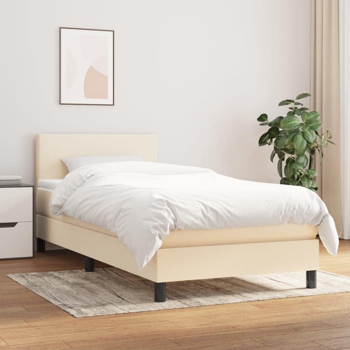Bed tweepersoonsbed boxspringbed met matras crème 80x200 cm stof geschikt voor familiekamers