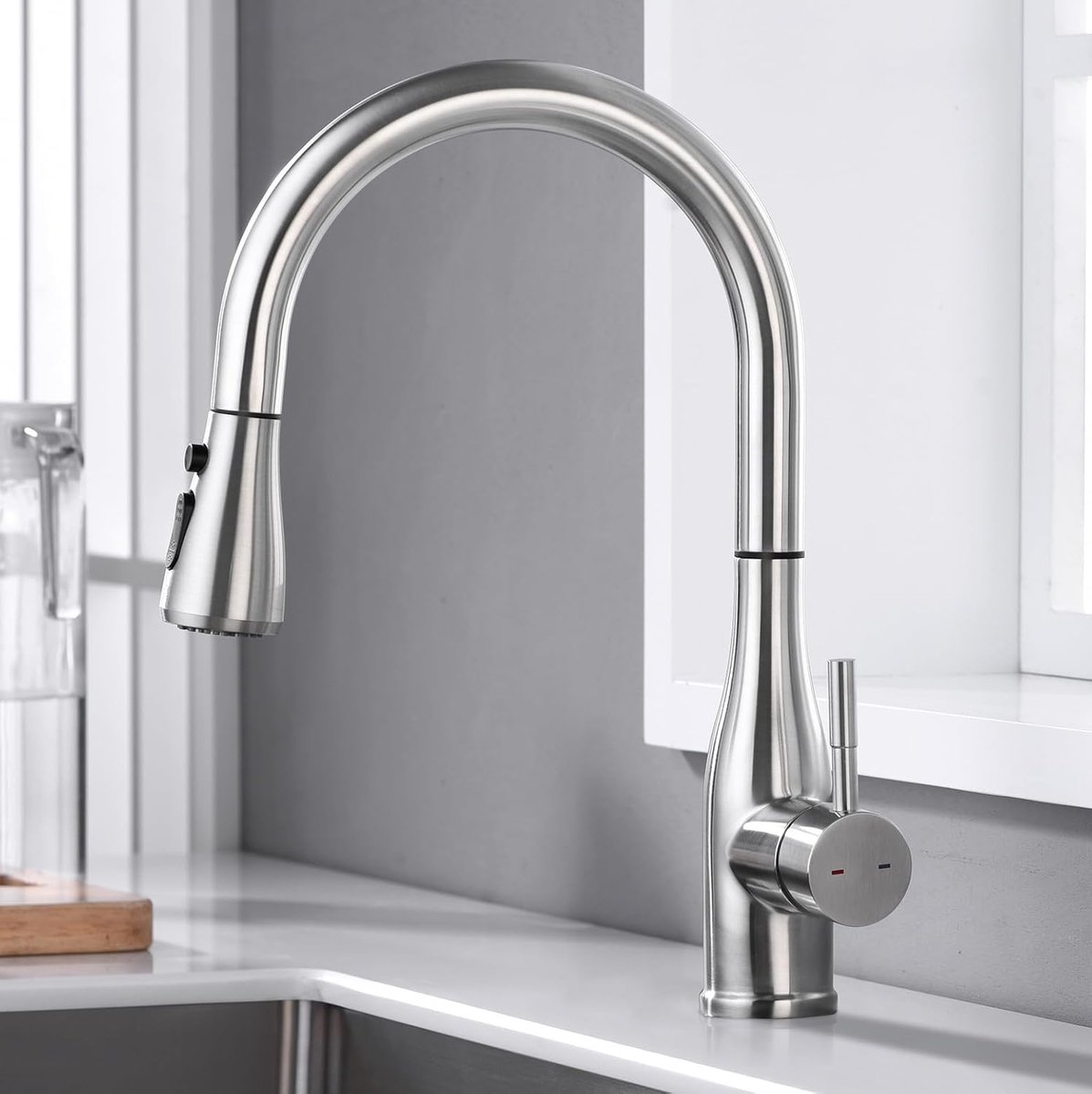 Keukenkraan met Uittrekbare Uitloop, Hogedruk Waterkraan keuken 360 ° draaibaar, Keukenkraan met 3 Modi, Eengreepsmengkraan Spoelbak Kraan Keuken,304 Roestvrij Staal