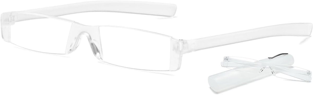 leesbril, kunststof, voor dames en heren, frameloos, compact, ultralicht, rechthoekig, reisleeshulp met etui