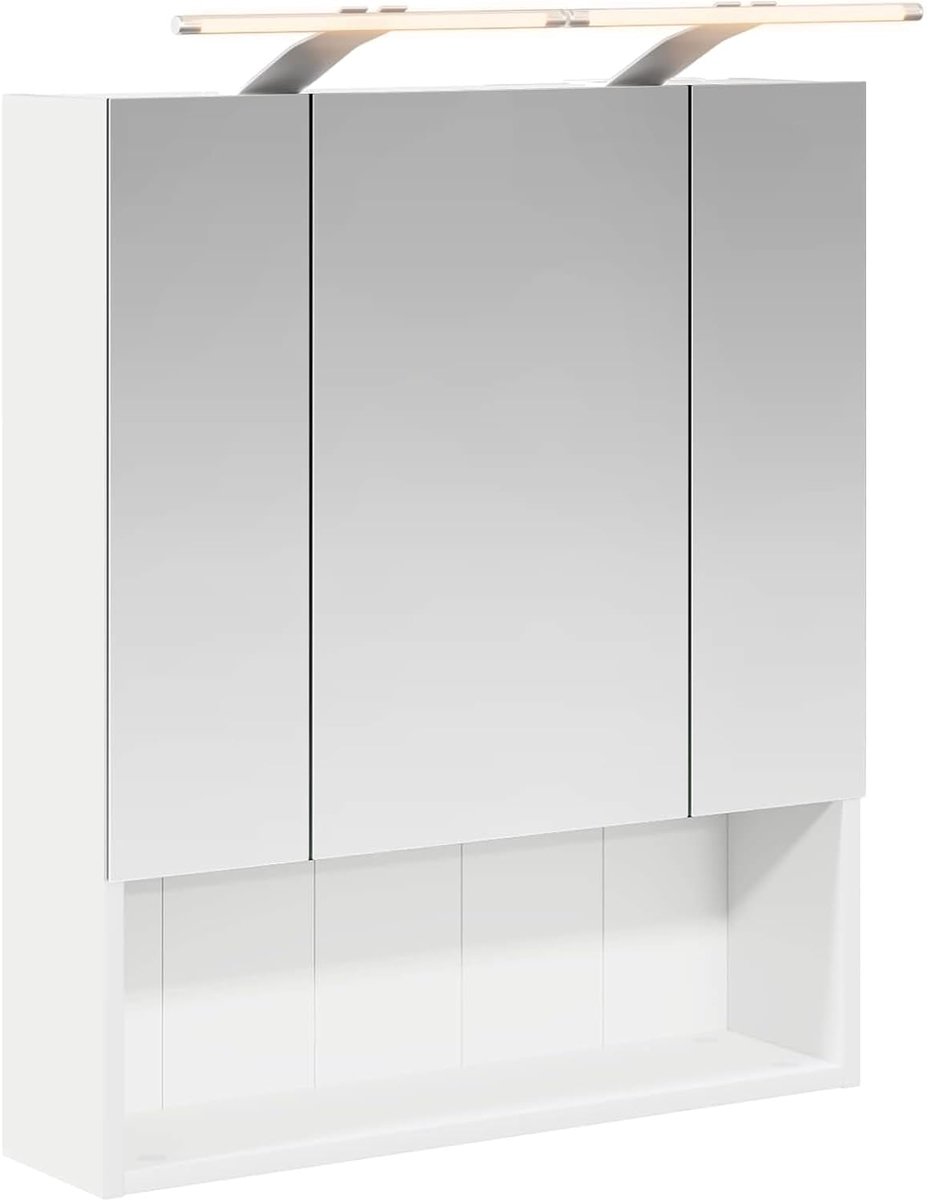 Badkamerspiegelkast wit 60 x 14,5 x 70 cm houtmateriaal, spiegelkast badkamer wandspiegelkast voor familiebadkamer kleedkamer 889191