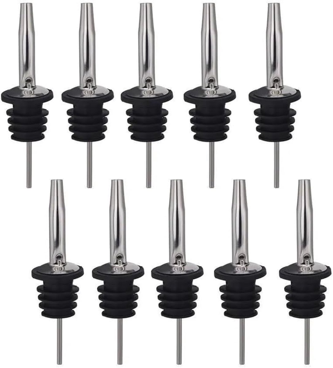 Ltd Roestvrij staal snelle vrije stroom sterke drank giet snelheid schenkers wijnfles sterke drank schenkers taps toelopende tuit voor olijfolie koffie siroop azijn flessen (zilver, 10 stuks)