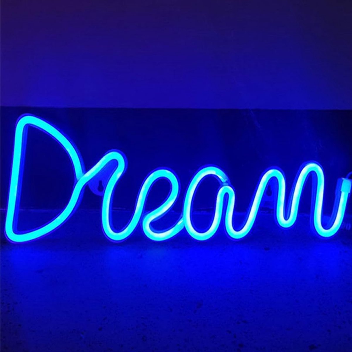 Neon Teken, 39 x 13,5 cm LED Muurdecor Droom Oplichtende Neon Nachtlampjes USB-voeding Lettertekens Lichtdecoratie voor Slaapkamer Thuis Bar Winkel Bruiloft Feest, Blauw