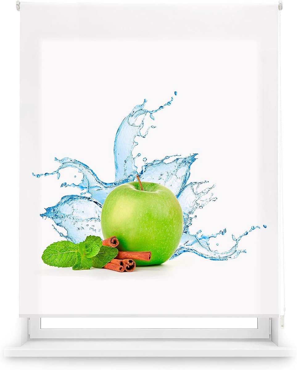 Digitaal keukenrolgordijn met digitale print, model MintApple, 130 x 180 cm (b x h), stofgrootte 127 x 175 cm, rolgordijn