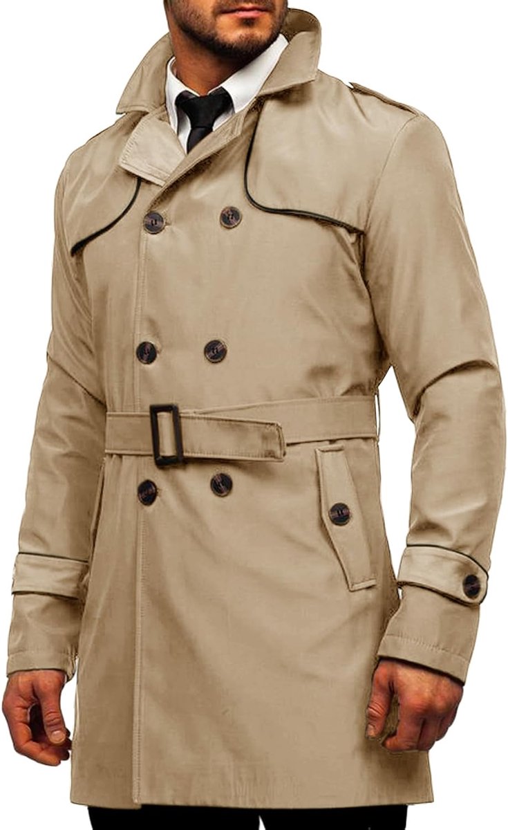Trenchcoat heren slim fit dubbele rijen mantel middellang klassiek business casual jas herfst winddicht mantel