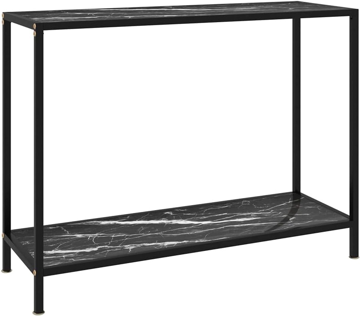 Consoletafel zwart 100 x 35 x 75 cm gehard glas nachtkastje bureau met stalen frame en legplank voor extra opbergruimte