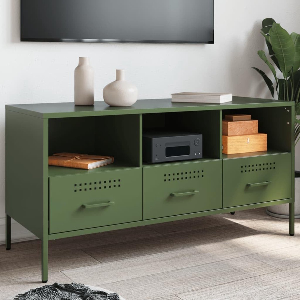 Centra & TV Stands,TV-meubel Olijfgroen 100,5x39x50,5 cm Staal
