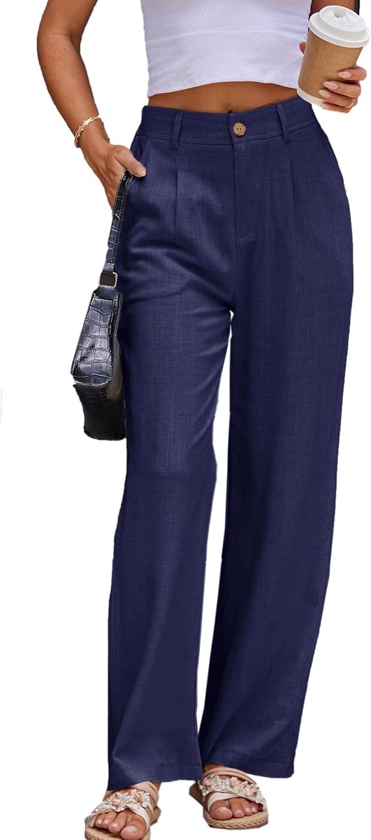 Broeken voor dames, chic, voor werk, casual, voor de zomer, zakelijk, recht, wijde pijpen, katoenen linnen broeken