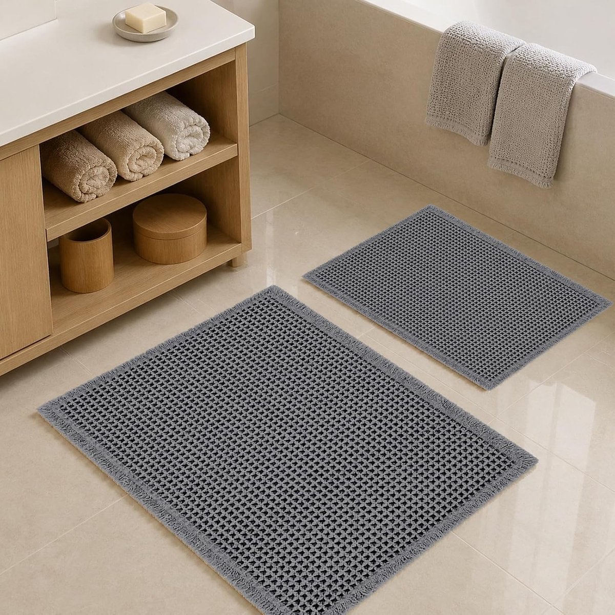 2-delig, antislip, wasbaar, boho, badkamermat voor woonkamer, badkamer, wasruimte, keuken, slaapkamer, 46 x 77 cm + 43 x 61 cm