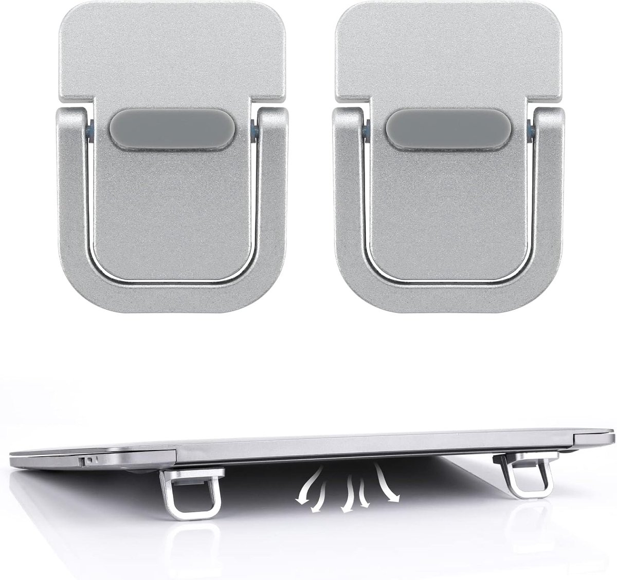 2 stuks draagbare toetsenbordverhoger, zelfklevende mini-laptopstandaard, onzichtbare computertoetsenbordstandaard voor bureau, opvouwbare laptopvoeten met anti-slip siliconen (zilver)