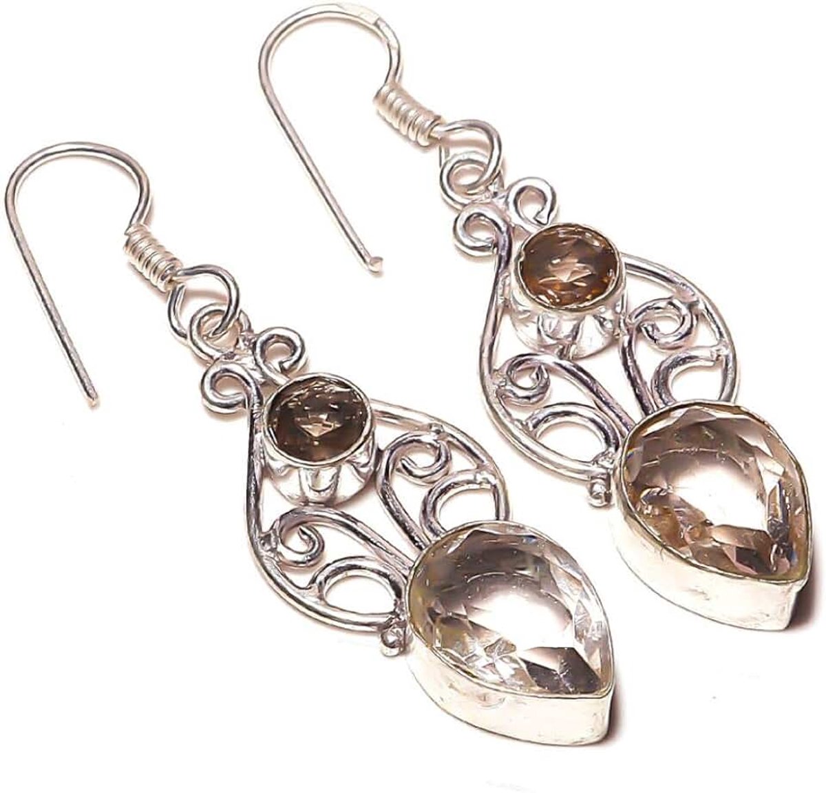 Kashish Party Wear Chamagne Quartz Oorbel 2,25 Lang Handgemaakt Zilver Plated! Etnische Wear Jewelry From Kashish! Bruiloft en Verjaardag Unisex - Volwassene Geel, Metaal Steen