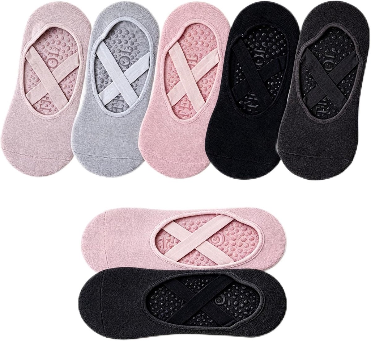 Sokken Antislip Dames, Pilatessokken, Sokken voor Yoga en Pilates, Gripsokken met Riem, Kruisbanden, Antislipdeeltjes, Één Maat 35-40, Yoga, Pilates, Barre, Dans en Fitness