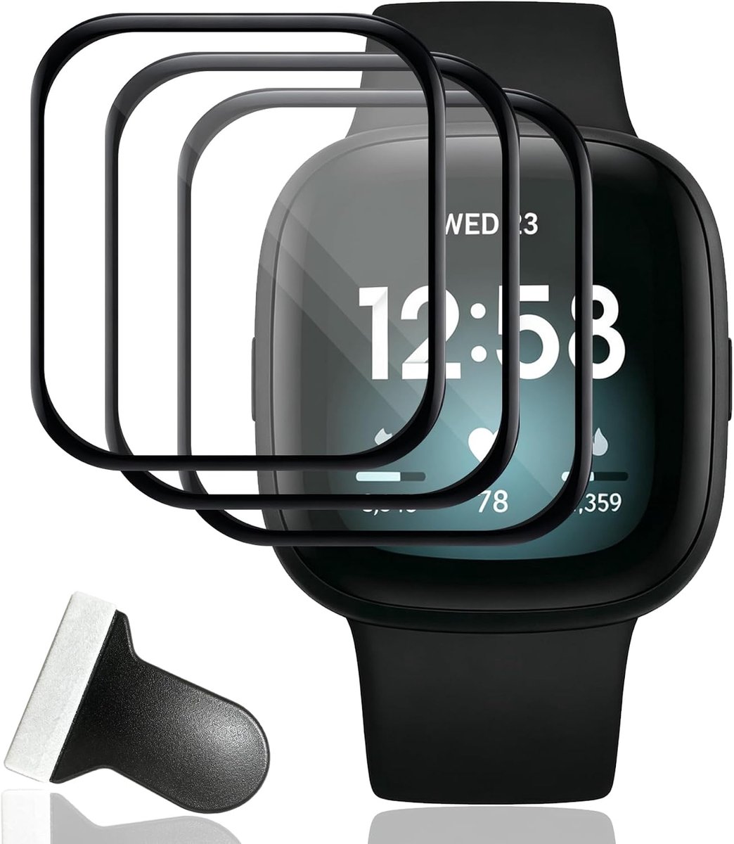 3 stuks displaybeschermfolie voor Fitbit Versa 3 folie, Fitbit Versa 3 [geen gehard glas] volledige afdekking 3D-curve, anti-kras, bescherming voor Fitbit Versa 3 displaybeschermfolie