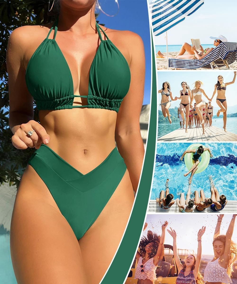 Badpak voor dames, tweedelig, push-up V-hals, bikini-bovendeel, sexy push-up-beha, badmode voor dames, strandkleding