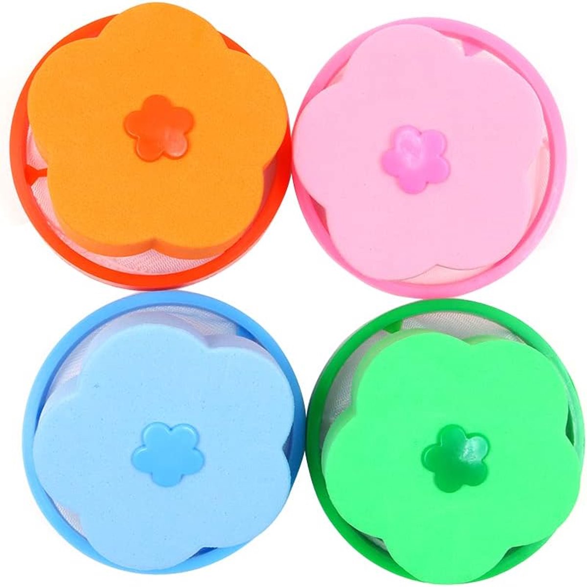 4 stuks drijvende netfilterzakken voor wasmachine, herbruikbaar, netzak voor draagbare haarfilters (blauw, roze, oranje, groen)