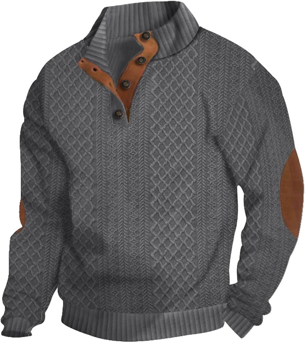 Jacquard-sweatshirt voor heren met knopen, opstaande kraag