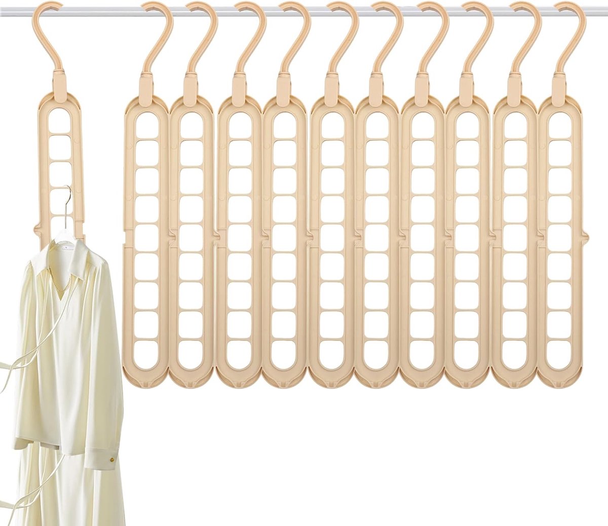 10 Stuks 9-in-1 Kleerhanger, 360 Graden Draaibaar Magische Kleerhanger, voor Kledingkast, Interieur, Huisorganizer(Beige)