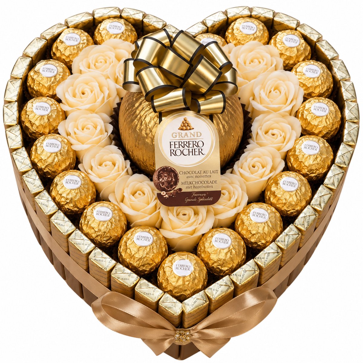 Nina’s Giftshop® XL Chocolade Hart – Ferrero Rocher & Merci – Luxe Chocolade Cadeau – Valentijn Cadeau voor Haar – Moederdag – Verjaardag – Jubileum