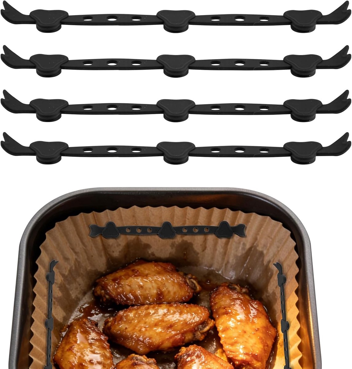 Magneten voor airfryer bakpapier, 16,5 cm lang, met sterke magneten, voor de luchtfriteuse voor het vasthouden van perkamentpapier, airfryer, accessoires voor Philips, Ninja, Cosori (zwart)