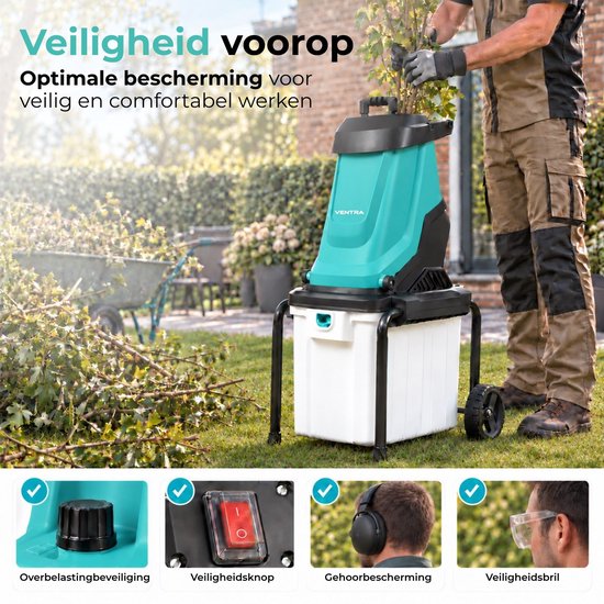 VENTRA® Hakselaar/Shredder 2800W - Voor takken tot Ø45mm - Incl. 55L opvangbak & duwstok van Merkloos	 — afbeelding 4