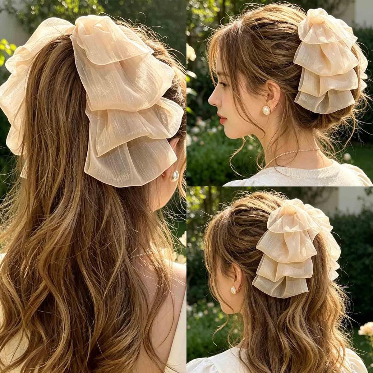 grote strik banaan haarspeld luchtige transparante chiffon strik haarclip voor lang haar elegant dames haaraccessoire voor dagelijks gebruik feest bruiloft avond (bruin)