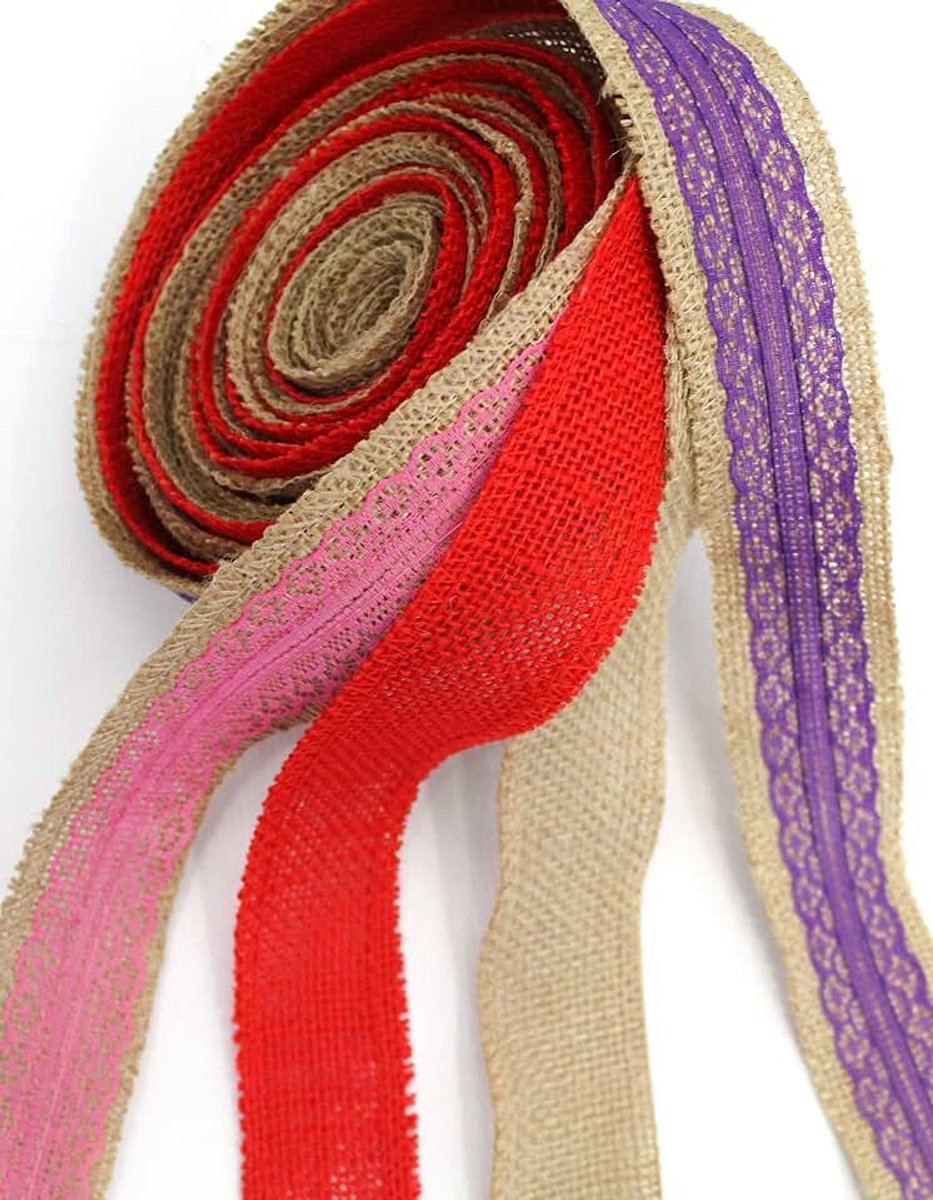 Jute lint 40mm jute wikkelstrip jute stof decoratieve jute band linnen set naturel + rood