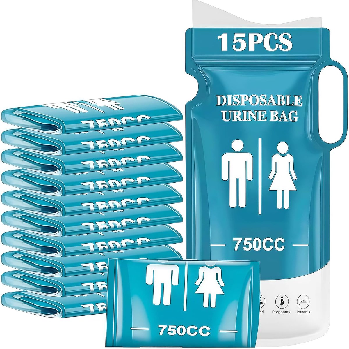 12x wegwerp urinezakjes 750ml, draagbaar WC
