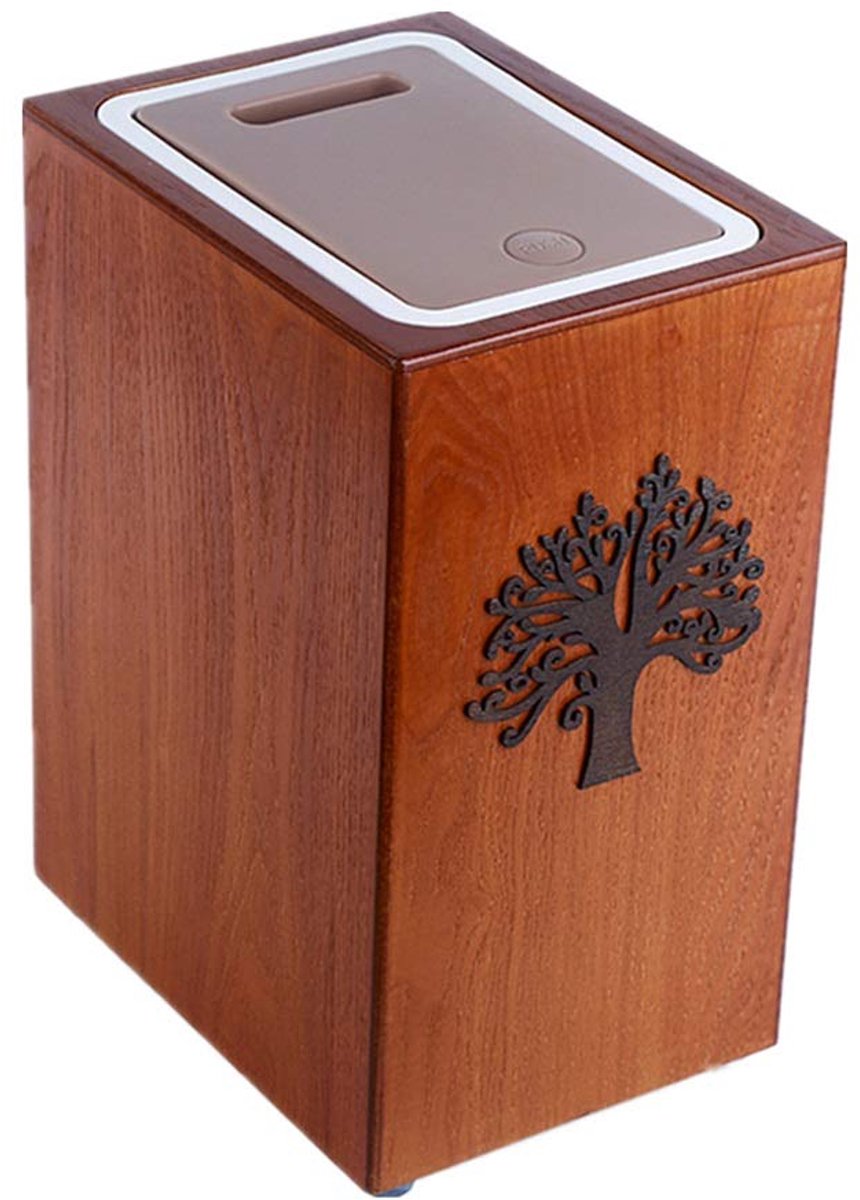 Prullenbak 8L Houten Vuilnisbak Push prullenbak met deksel Plein vuilnisbakken met Plastic Inner Emmer for Slaapkamer Woonkamer Office Vuilnisbak (Color : Brown)