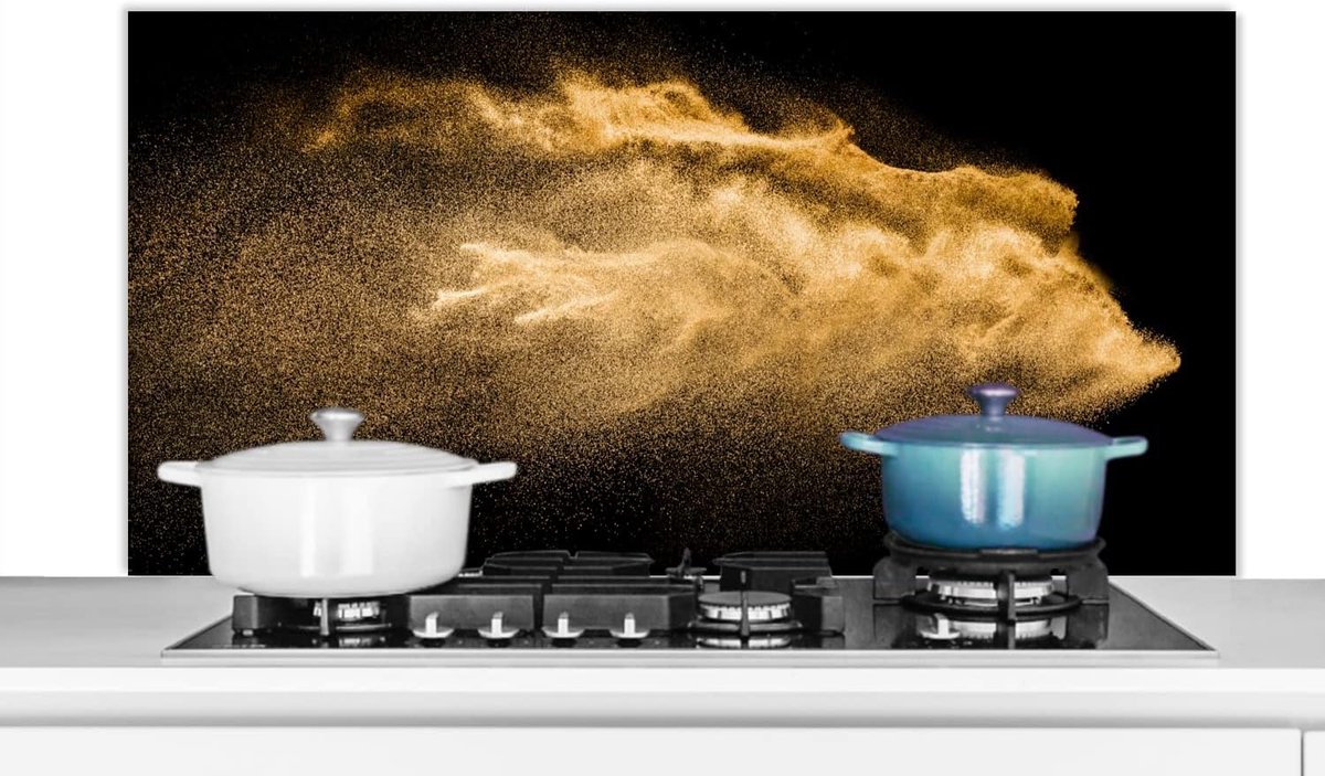 Spatscherm Keuken - 120x60 cm - Zand - Goud - Zwart - Luxe - Kunst